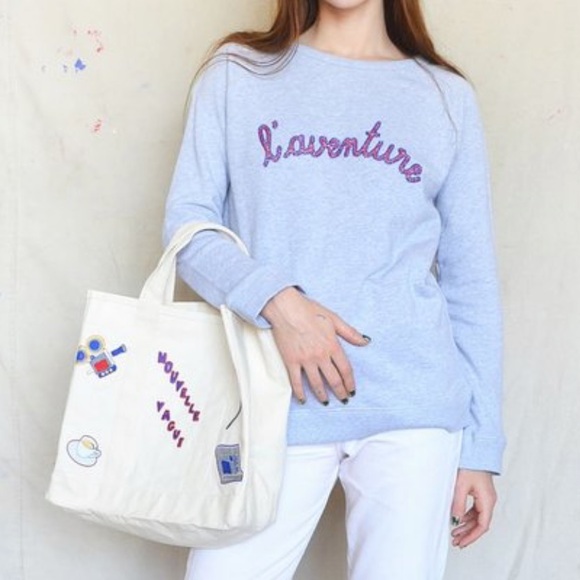 ANTHROPOLOGIE MAISON LABICHE L’AVENTURE GRAY BEADED LONG SLEEVE SWEATSHIRT - Picture 4 of 11